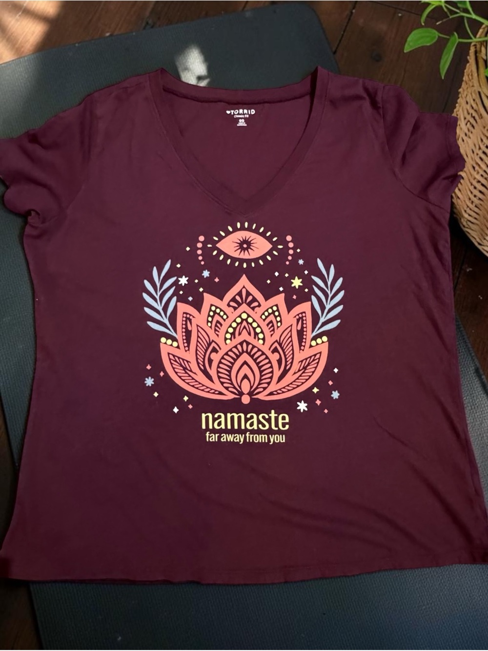 torrid Burgundy V-Neck Lotus Namaste Graphic Tee